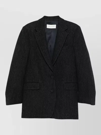 Dries Van Noten Longline Pinstripe Jacket Front Flap Pockets In Black