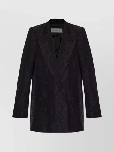 Dries Van Noten Longline Textured Jacket Notched Lapels In Brown