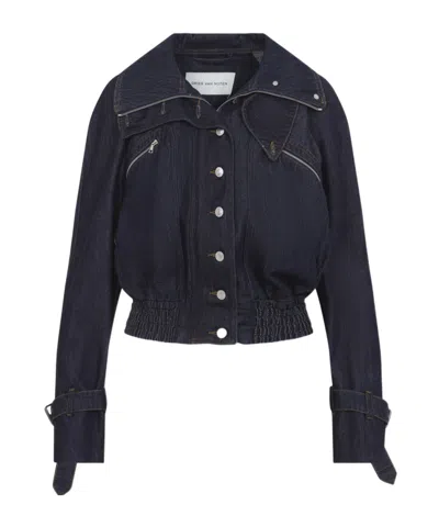 Dries Van Noten Vida Cropped Denim Jacket Contrast Stitching In Blue