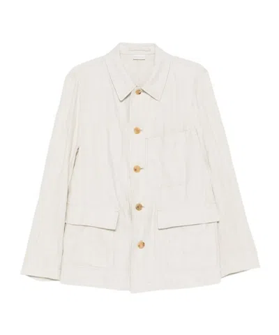 Dries Van Noten Metallic Herringbone Cotton And Linen-blend Jacket In White