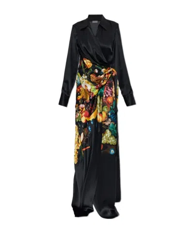 Dries Van Noten Womens Black Dadea Floral Wrap Silk Maxi Dress