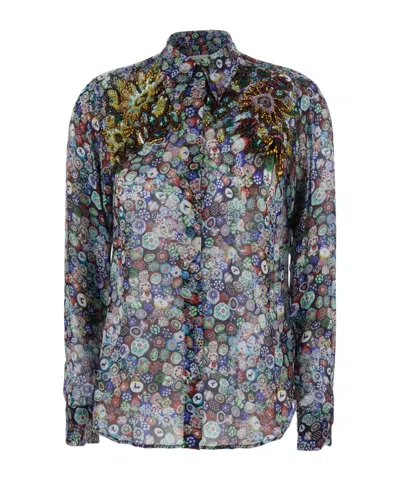 Dries Van Noten Glass Kaleidoscope Shirt Beaded Floral Pattern In Multi