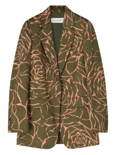 Dries Van Noten Loose-fit Floral Blazer In Green