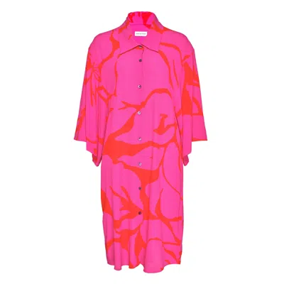 Dries Van Noten Loose Fit Short Sleeve Shirt Dress In Pink
