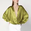 Dries Van Noten Draped Silk-blend Satin Blouse In Green