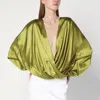 Dries Van Noten Loose Olive Green Blouse In Silk In Multi