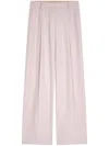 Dries Van Noten Straight Pleated Wide Leg Trousers In Pink & Purple