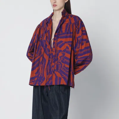 Dries Van Noten Loose Shirt With Ruffle Details And Crushed Stripe Print Women In Orange