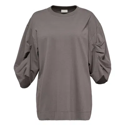 Dries Van Noten Loose T-shirt With Pleated Sleeves In Burgundy
