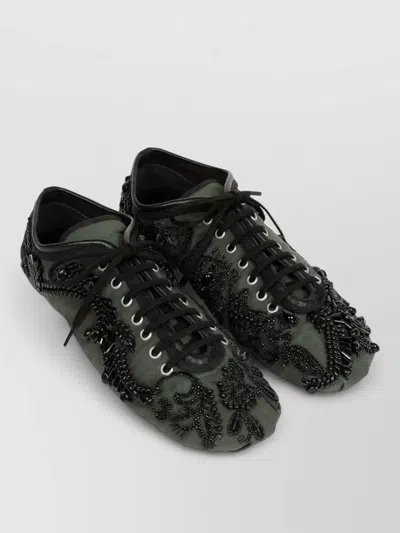 Dries Van Noten Low Top Sneakers Eyelet Floral Embroidery In Green