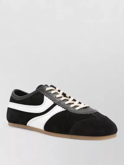 Dries Van Noten White Leather Striped Suede Sneakers In Black
