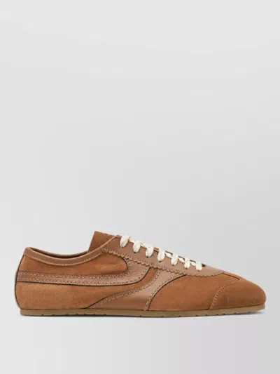 Dries Van Noten Round-toe Suede Low-top Sneakers In Brown