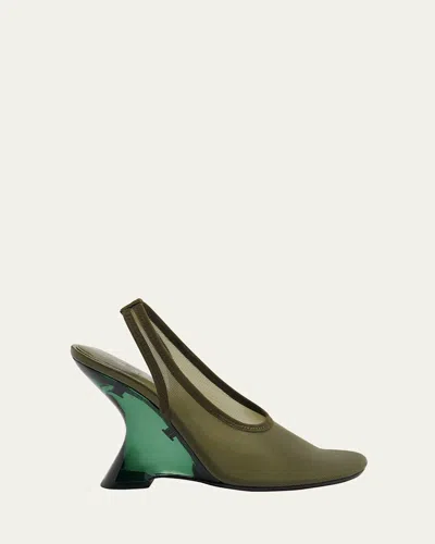 Dries Van Noten Lucite Mesh Clear-wedge Slingback Pumps In Green