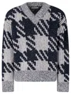 Dries Van Noten Chunky Knit V Neck Sweater With Textured Pattern In Blue