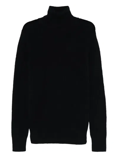 Dries Van Noten Macro 2707 Turtleneck Ribbed Knit Sweater In Black