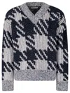 Dries Van Noten Chunky Knit V Neck Sweater With Textured Pattern In White