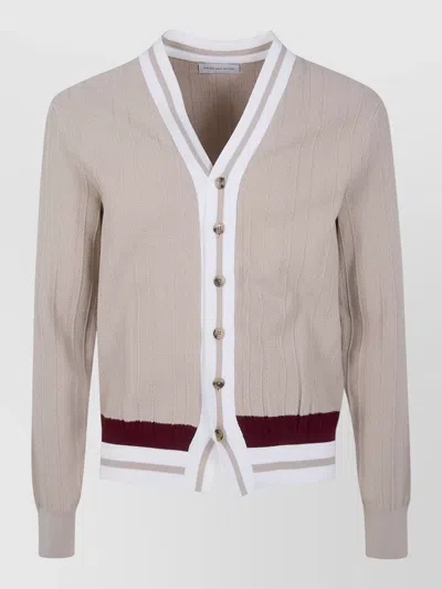 Dries Van Noten Magpie Cardigan Contrast Trim V Neck In Gray