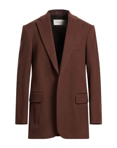 Dries Van Noten Man Blazer Chocolate Brown Size L Wool, Polyamide, Metallic Fiber
