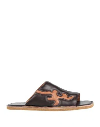 Dries Van Noten Brown Leather Slides In 359 Bordeaux