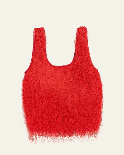 Dries Van Noten Marche Fringe Tote Bag In Red
