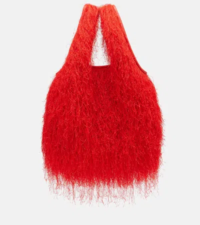 Dries Van Noten Marche Medium Fringed Top-handle Bag In Red