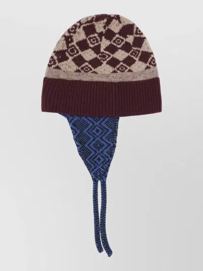 Dries Van Noten Marvin Knit Hat Geometric Pattern Ties In Brown