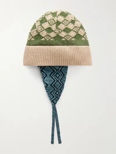 Dries Van Noten Marvin Wool-jacquard Beanie In Green