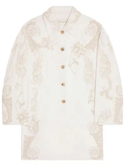 Dries Van Noten Matador Hand Embroidery A-line Cotton Coat In Neutral