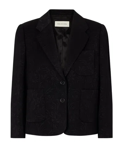 Dries Van Noten Bamis Matelassé Floral-jacquard Blazer In Black