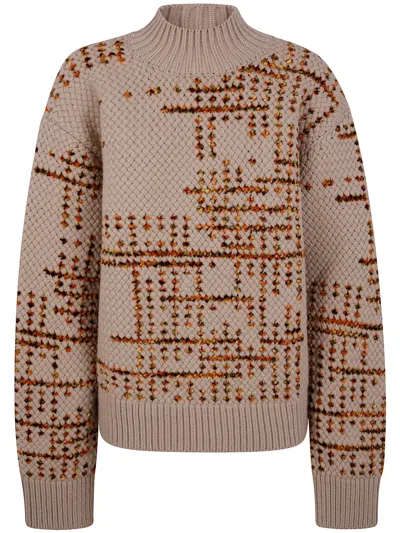 Dries Van Noten Crew Neck Sweater In Mixed Wool In Nude