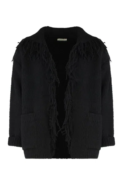 Dries Van Noten Maxi Cardigan In Wool In Black