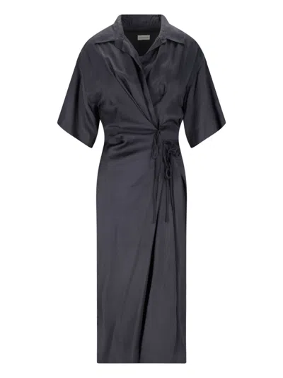 Dries Van Noten Maxi Chemisier Dress In Grey