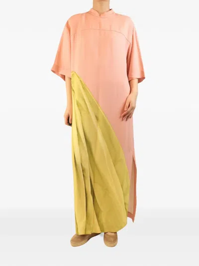 Pre-owned Dries Van Noten Maxi Draped Panel Dress In Pink