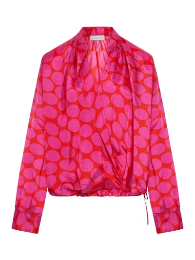 Dries Van Noten Maxi Polka Dot Print Blouse In Pink