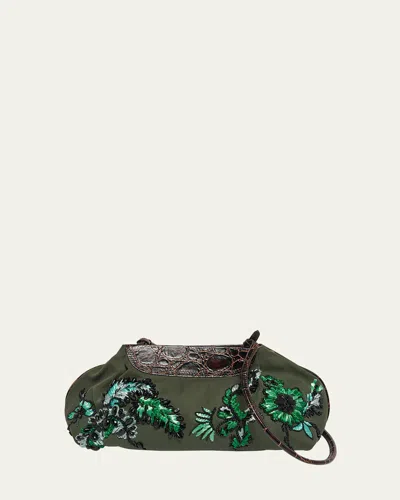 Dries Van Noten Medium Beaded Cotton Clutch Bag In Brown
