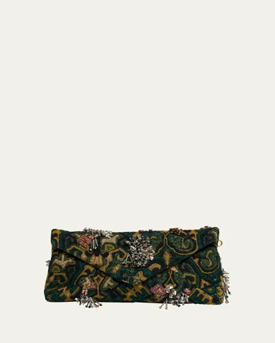 Dries Van Noten Medium Embellished Envelope Flap Clutch Bag In Brown
