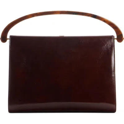 Dries Van Noten Medium Leather Top Handle Bag In Burgundy