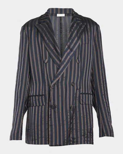 Dries Van Noten Men & Apos;s Balto Cupro Stripe Double-breasted Blazer In Blue