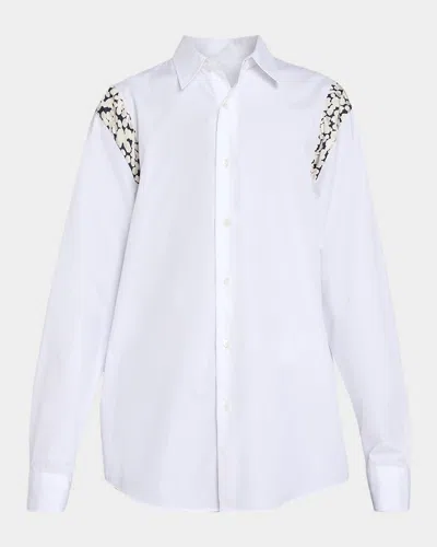 Dries Van Noten Men & Apos;s Capers Contrast-panel Cotton Button-down Shirt In White