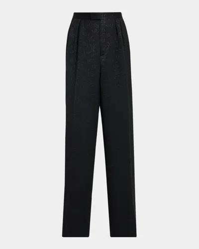 Dries Van Noten Men & Apos;s Preaches Floral Jacquard Wide-leg Pleated Trousers In Black