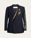 Dries Van Noten Barton Embellished Wool-blend Blazer In Navy