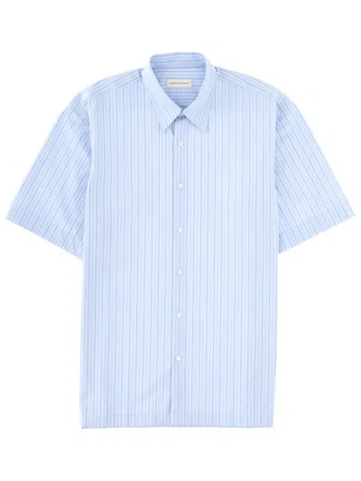 Dries Van Noten Short Sleeve Shirt Straight Cut Striped Collar In Blue