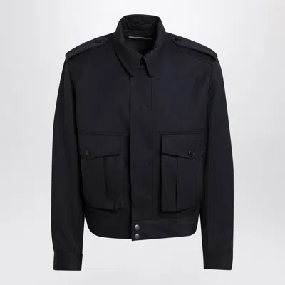 Dries Van Noten Men's Blue Wool Gabardine Jacket In Black