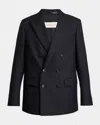 Dries Van Noten Men's Buforden Double-breasted Wool Jacket In Blue