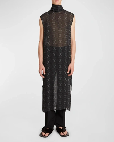 Dries Van Noten Men's Camilo Sheer Patterned Tunic In Anthracite