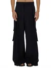 Dries Van Noten Wide Navy Blue Wool Trousers Men In Black