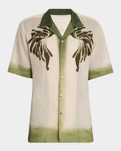 Dries Van Noten Men's Carltone Embroidered Camp Shirt In Neutral
