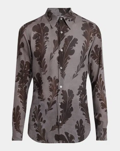 Dries Van Noten Men's Celdon Printed Sport Shirt In Grey