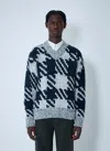 Dries Van Noten Chunky Knit V Neck Sweater With Textured Pattern In Pattern