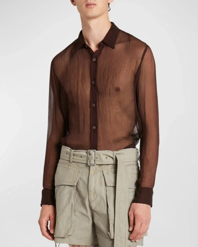 Dries Van Noten Burgundy Sheer Shirt In 359 Bordeaux